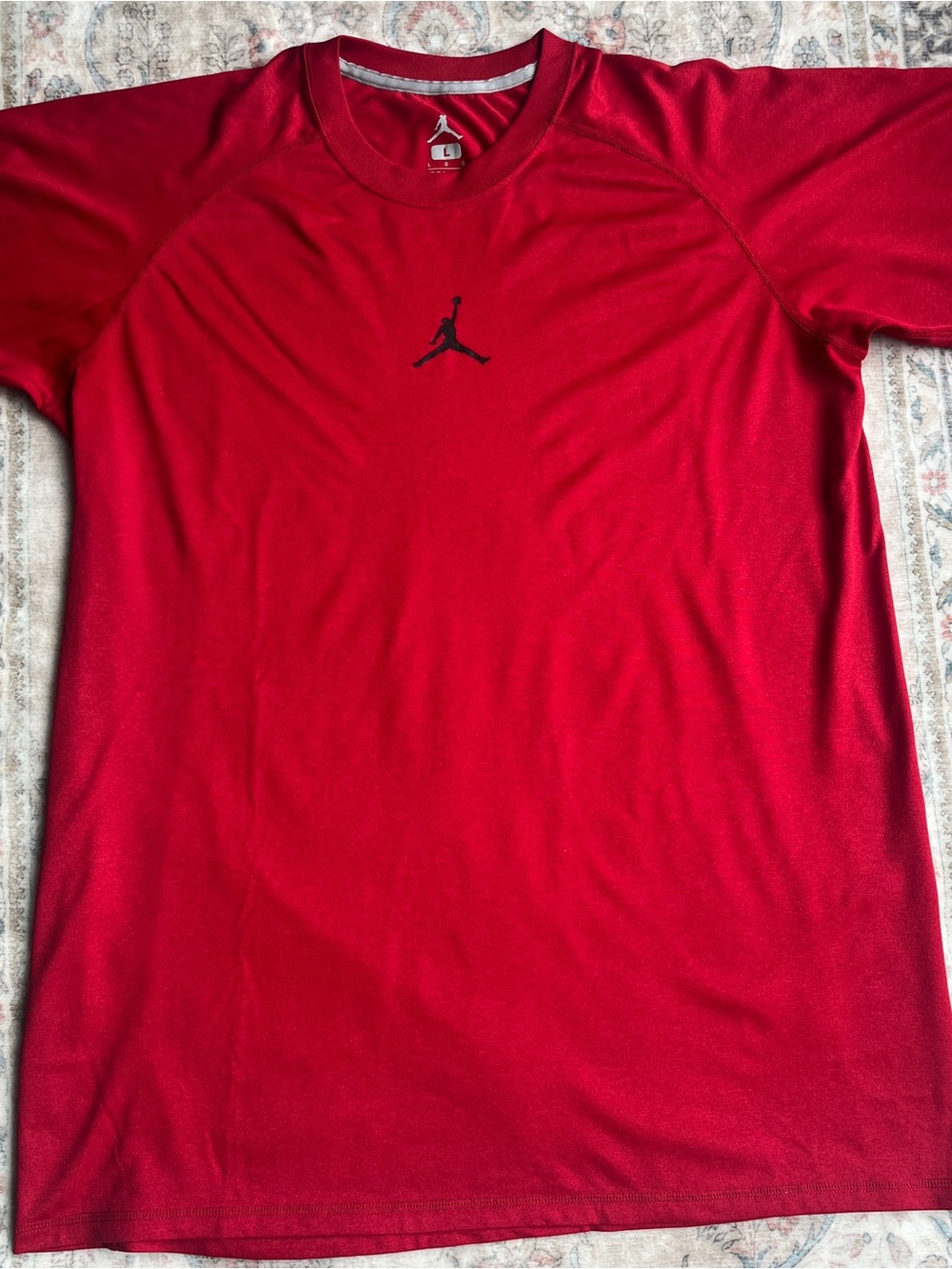 Nike Red Short-Sleeve Athletic Tee with Black Jumpman Logo